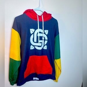 Cool Branded Blue Multicolor Hoodie w/ White String